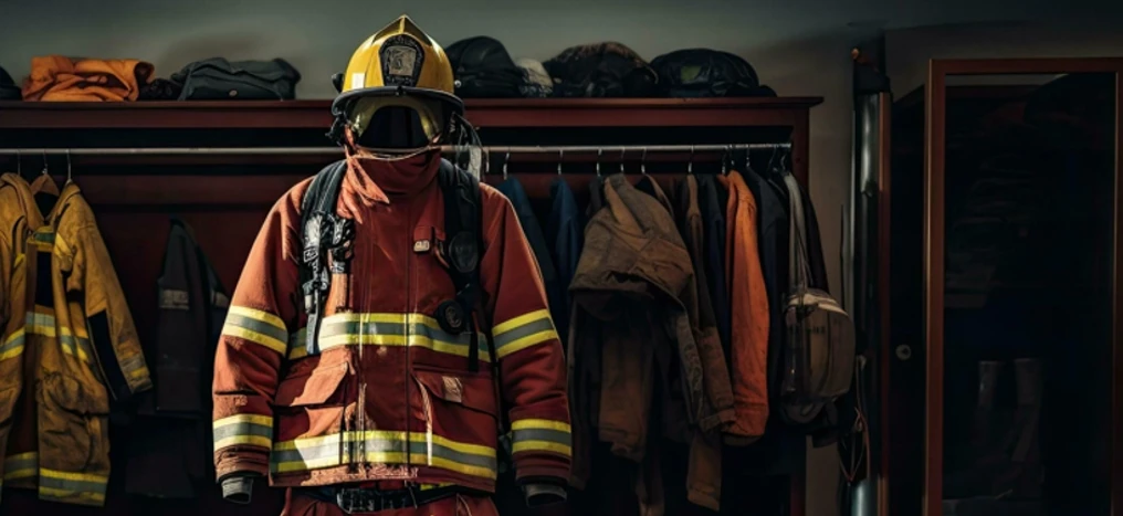 Пожарный костюм в центре помещения